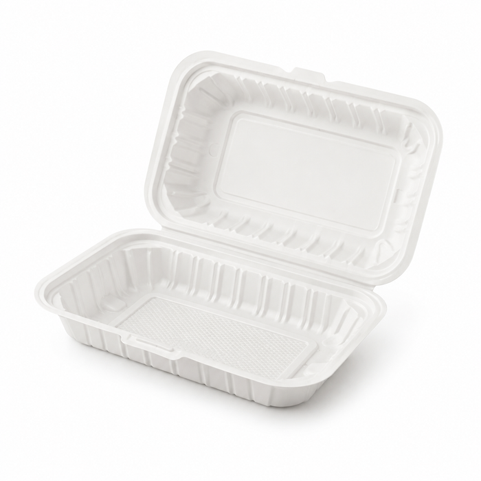 9" x 6" x 3", White Vented MFPP Take-Out Container - 1-Comp.