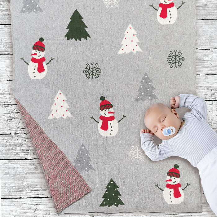 Abbott Snowman And Trees Baby Blanket 32”x40”