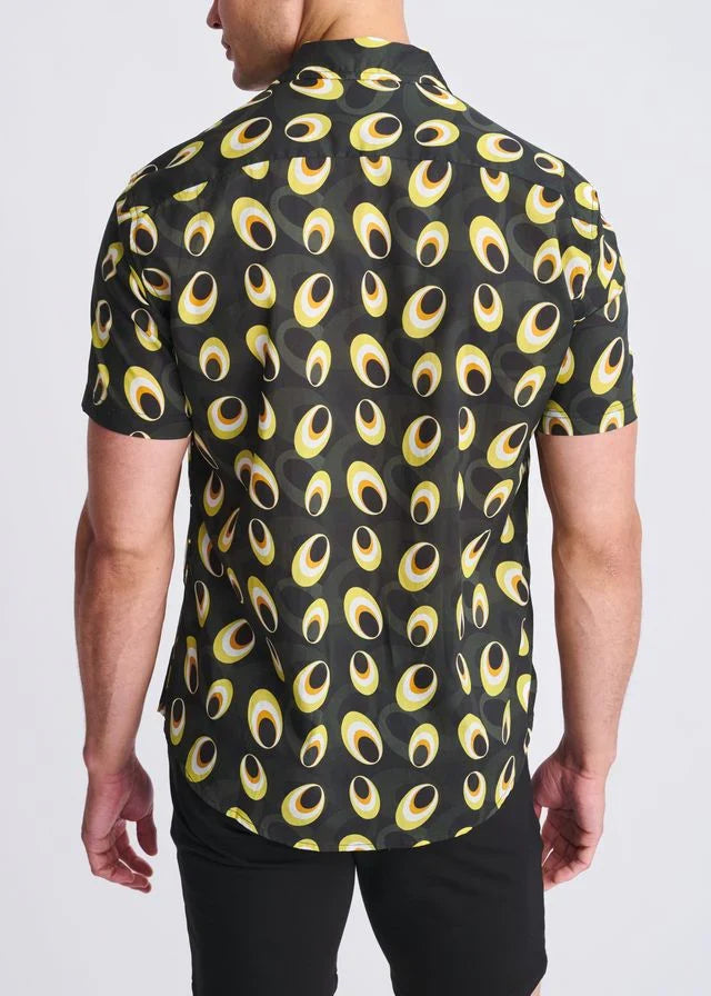 Army/Amber Discs Printed Lightweight Cotton/Tencel Short Sleeve Shirt PM-47052