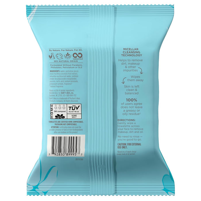 Burt’s Bees Micellar Towelettes Coconut & Lotus - 30 Ct - 12 Pack
