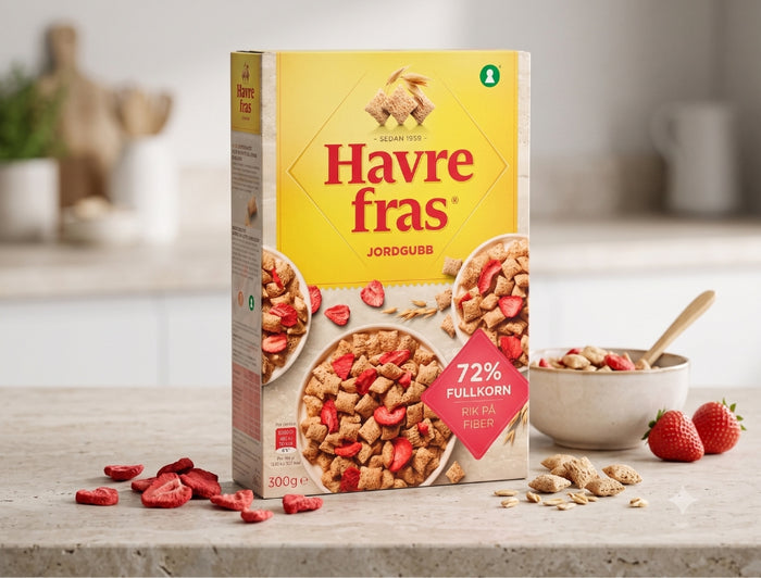 Havrefras Strawberry Oat Pillows Cereal 300g (10.58 oz) – Authentic Scandinavian Whole Grain Breakfast Cereal