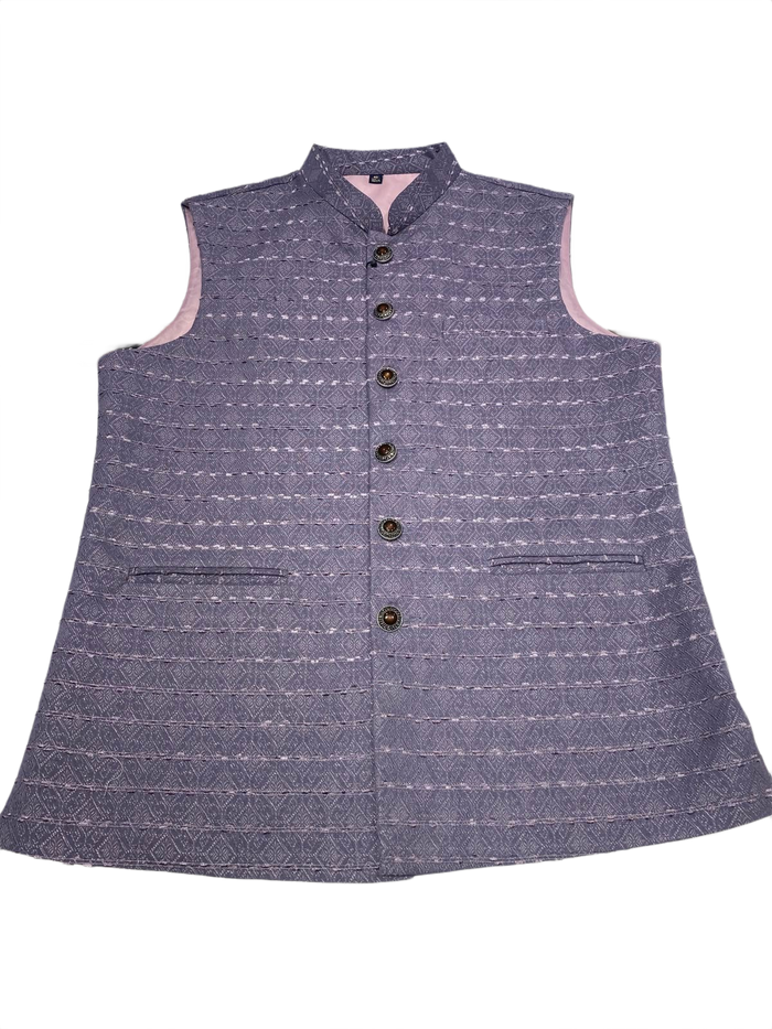 Men's Textured Purple Nehru Jacket | Ethnic Waistcoat with Mandarin Collar