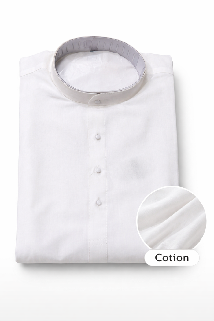 Men’s White Solid Cotton Kurta Salwar Set
