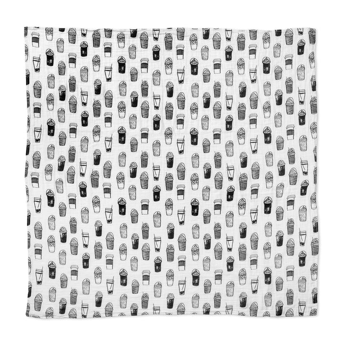 Modern Burlap Organic Cotton Black & White Muslin Swaddle - Coffee Love