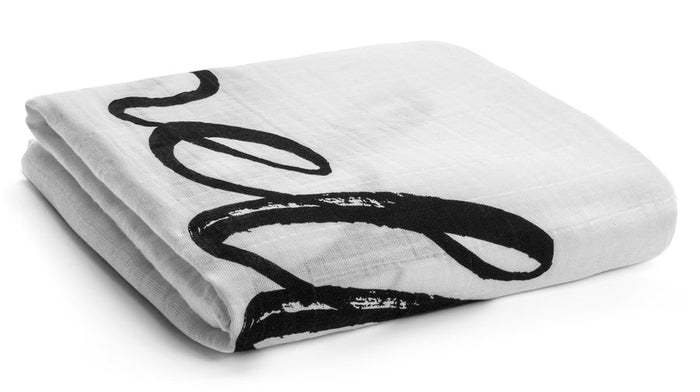 Modern Burlap Organic Cotton Black & White Muslin Swaddle - Hello World