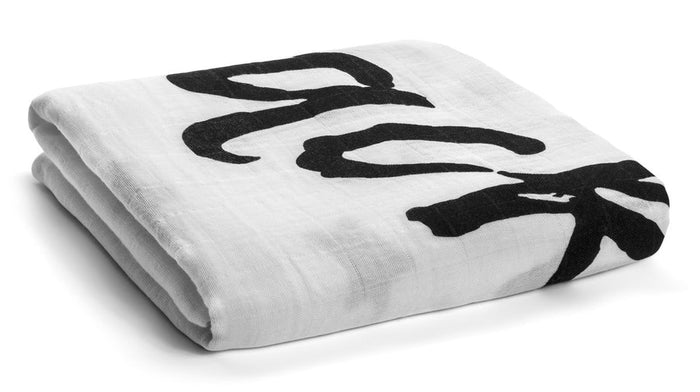 Modern Burlap Organic Cotton Black & White Muslin Swaddle - I Love You To the Moon and Back