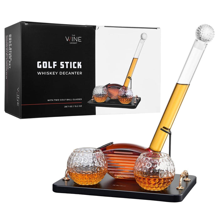 The Wine Savant / Khen Glassware - Golf Club Whiskey Decanter Set with 2 Crystal Glasses, 28.7
