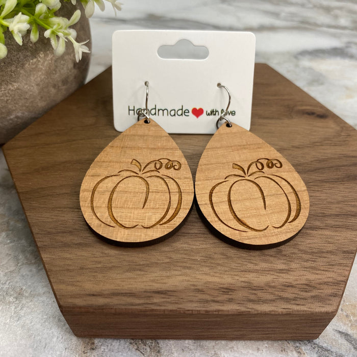 Wooden Dangle Earrings - Pumpkin
