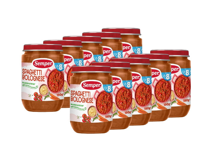 10 x Semper Barnmat Spaghetti Bolognese – Swedish Pasta & Beef Meals for Babies from 8 Months, 10 x 190g