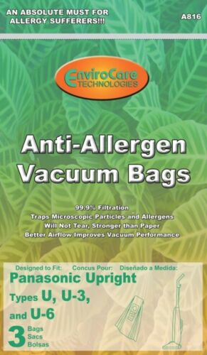 3pk, Panasonic U, U3, U6 Allergen Paper Bags Part A816