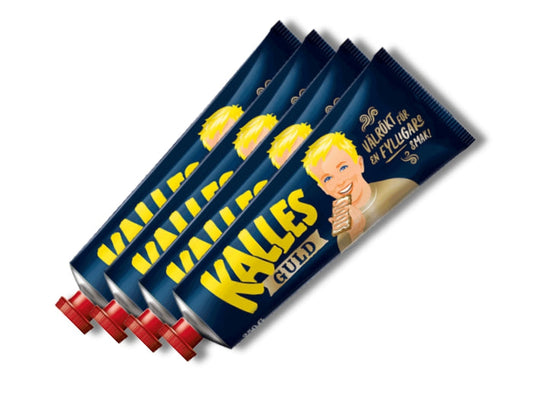 4 x Kalles Kaviar Guld 250g tubes – Extra smoky Swedish cod roe spread, smoked 7x longer than Kalles Original, made in Sweden