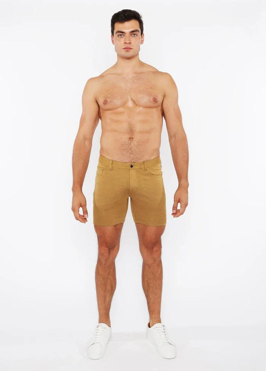 5" Inseam Solid Stretch Knit Jeans Shorts - Gold Coast