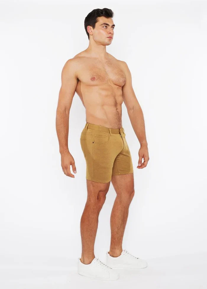 5" Inseam Solid Stretch Knit Jeans Shorts - Gold Coast