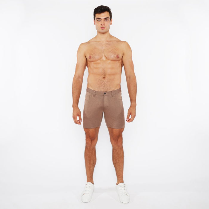 5" Inseam Solid Stretch Knit Jeans Shorts - Sesame Seed