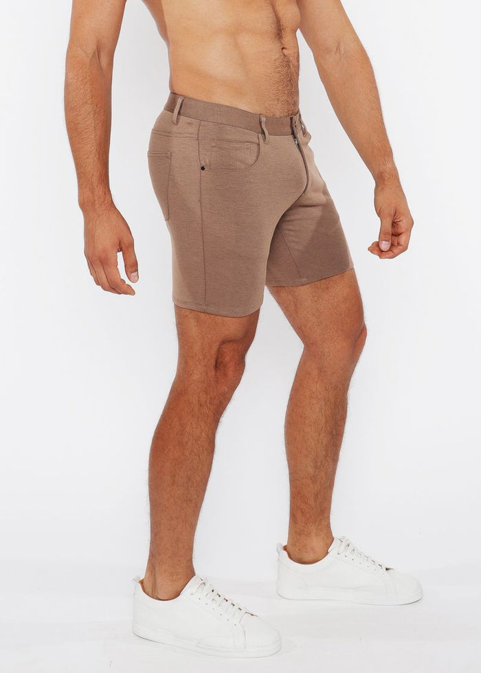5" Inseam Solid Stretch Knit Jeans Shorts - Sesame Seed