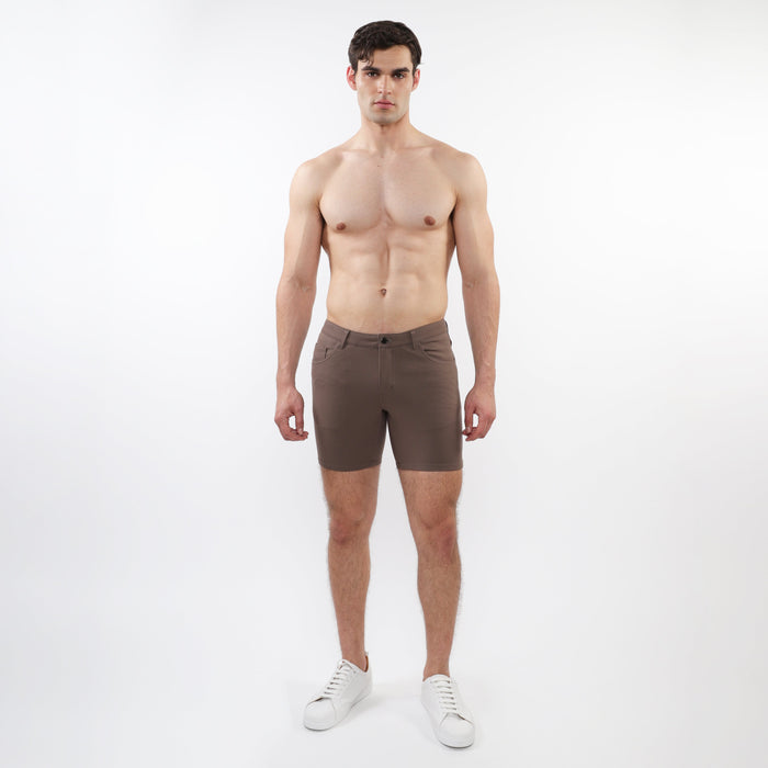 5" Inseam Solid Stretch Knit Jeans Shorts - Umber