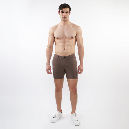 5" Inseam Solid Stretch Knit Jeans Shorts - Umber