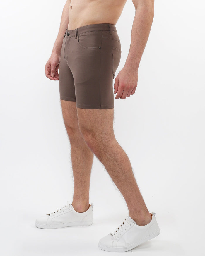 5" Inseam Solid Stretch Knit Jeans Shorts - Umber