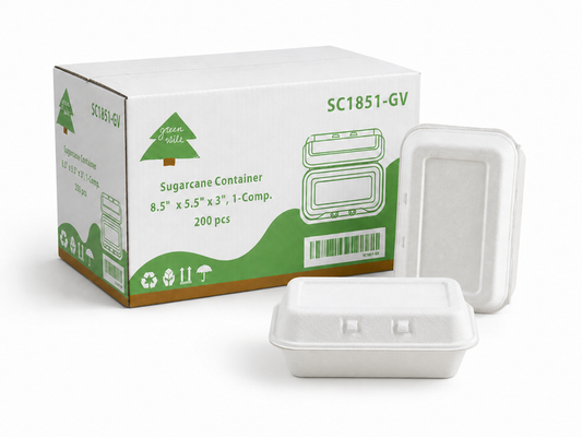 8.5" x 5.5" x 3" Sugarcane Take-Out Container - 1-Comp.