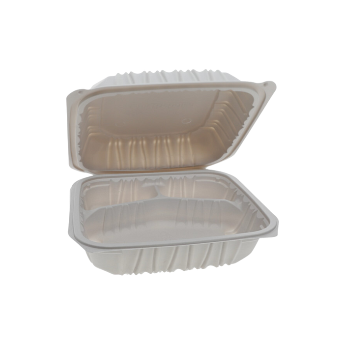 8.5" x 8.5" x 3" White MFPP Take-Out Container - 3-Comp.