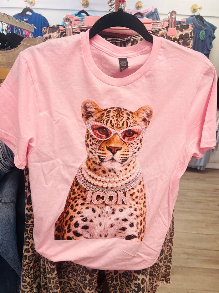 Leopard Icon Bling Rhinestone Accent Tee