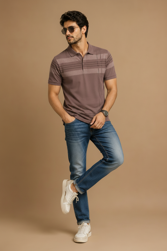 AAIMS Men's Purple Striped Polo T-Shirt