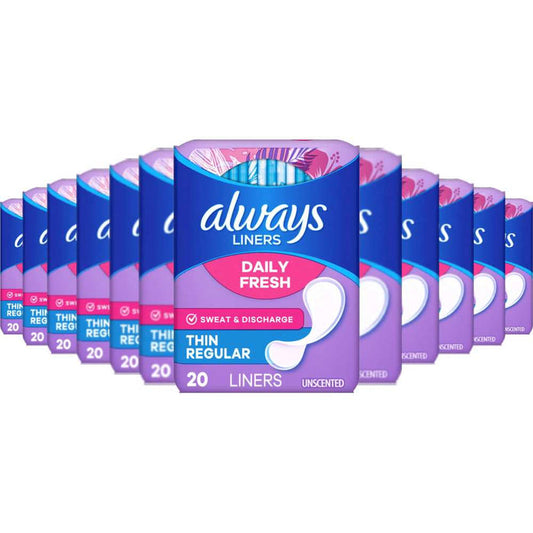 Always - Thin Regular Liners, Daily Fresh, Unscented  20 Ct  - 24 Pack