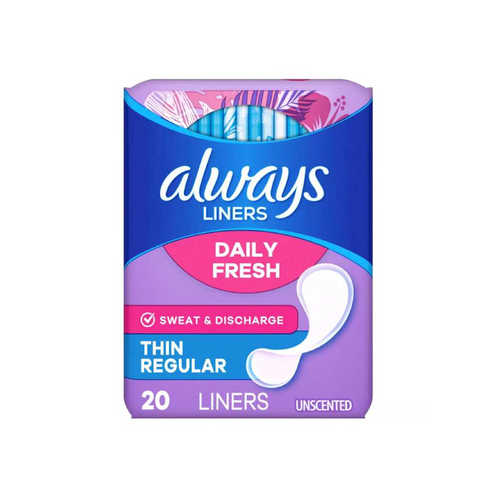 Always - Thin Regular Liners, Daily Fresh, Unscented  20 Ct  - 24 Pack