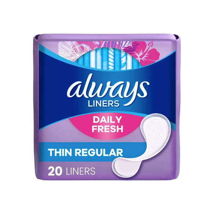 Always - Thin Regular Liners, Daily Fresh, Unscented  20 Ct  - 24 Pack