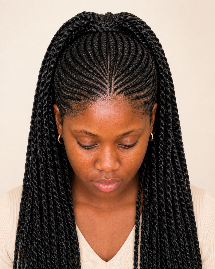 [color:Black] Woman wearing black banana fibre hair extensions