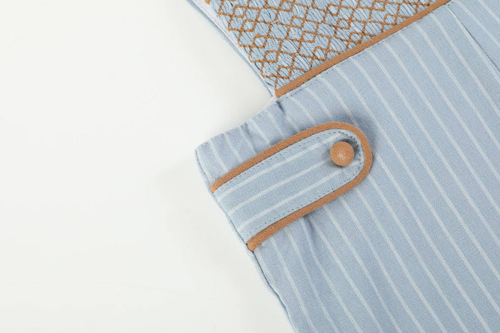 Blue Pinstripe Brown Smocked Jon Jon