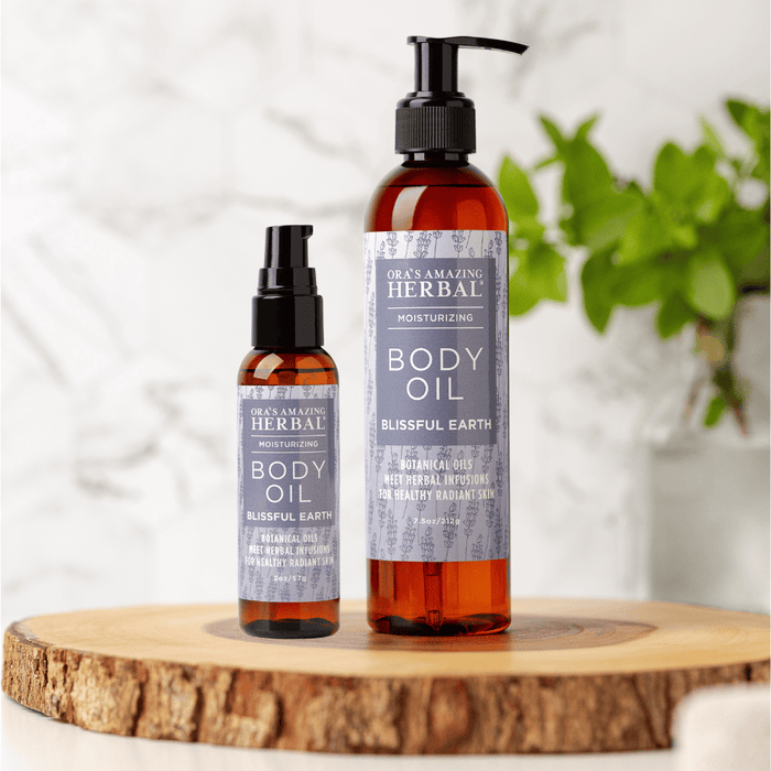 Blissful Earth Body Oil Both Sizes Lifestyle Indoor
