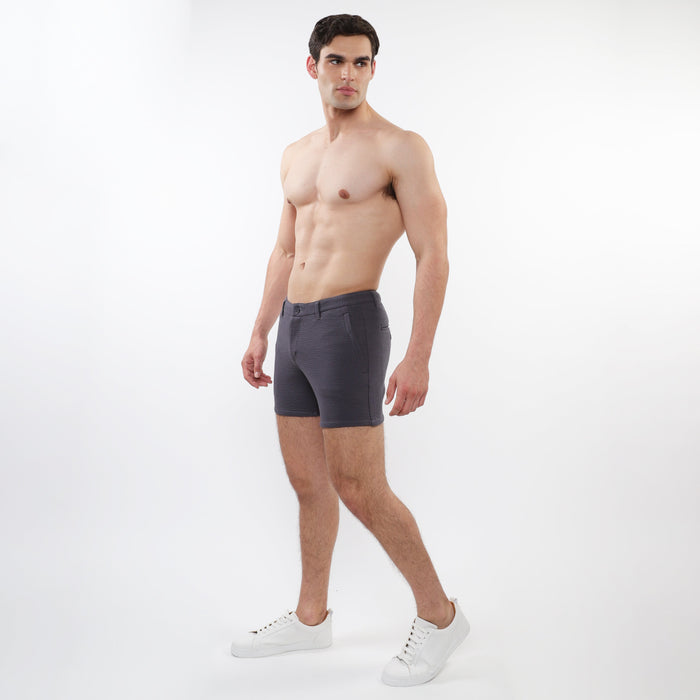 Charcoal 5" Inseam Textured Stretch Knit Chino Shorts W/ Zip Pockets St-1986-02