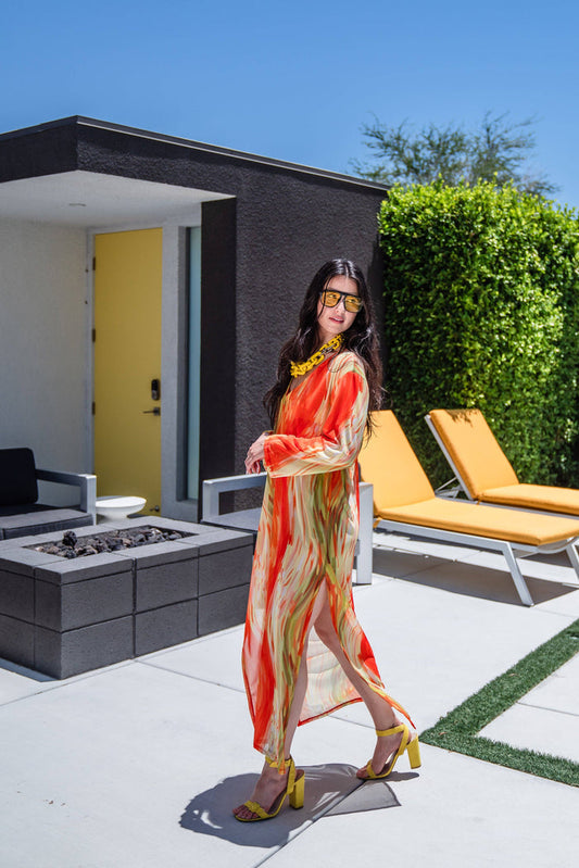 Citron Longline Caftan With Sleeves