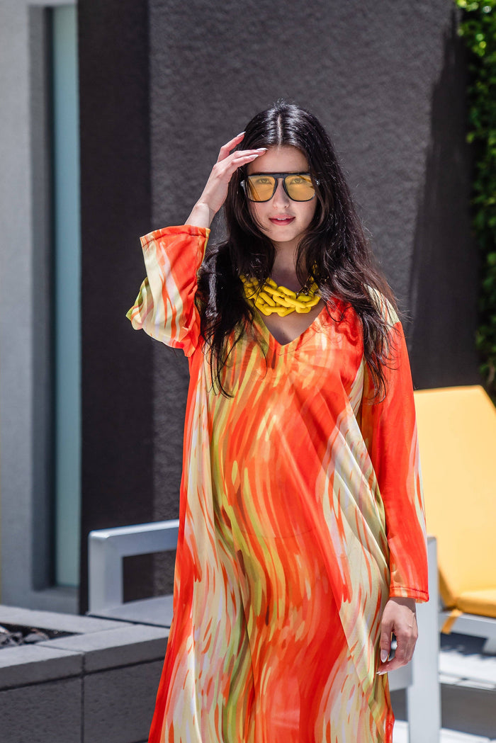 Citron Longline Caftan With Sleeves