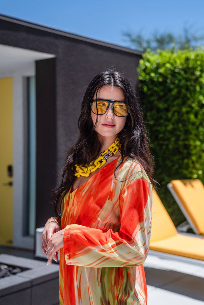 Citron Longline Caftan With Sleeves