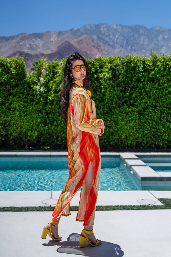 Citron Longline Caftan With Sleeves
