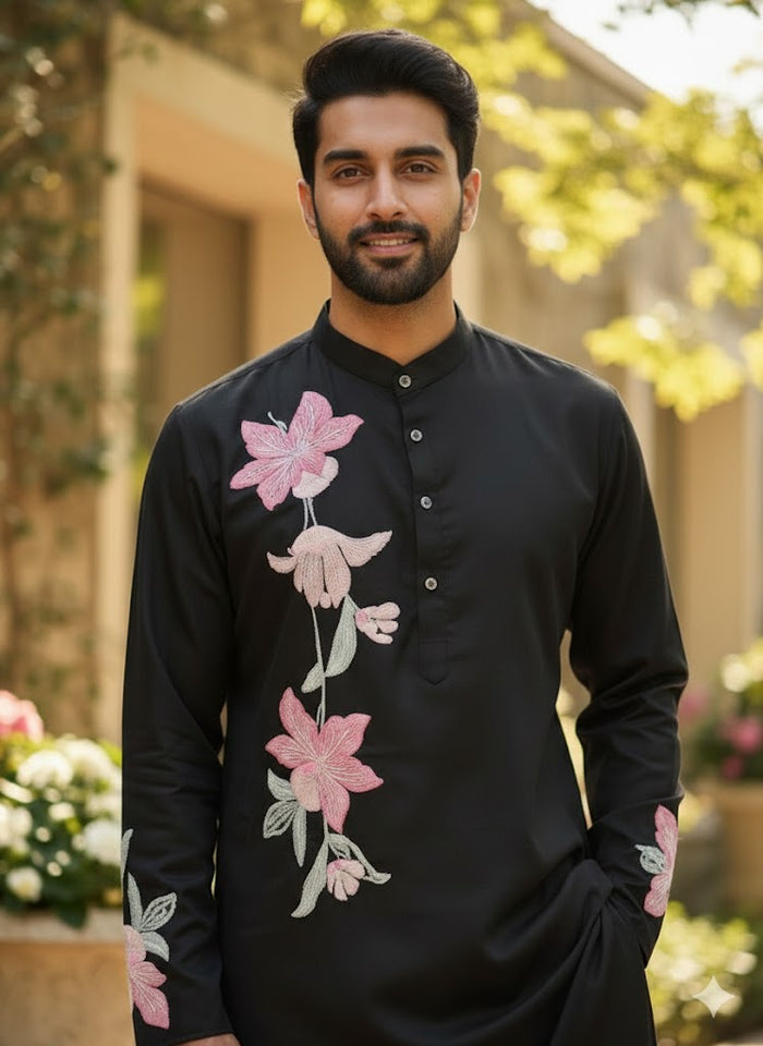 Classic Black Floral Embroidered Kurta