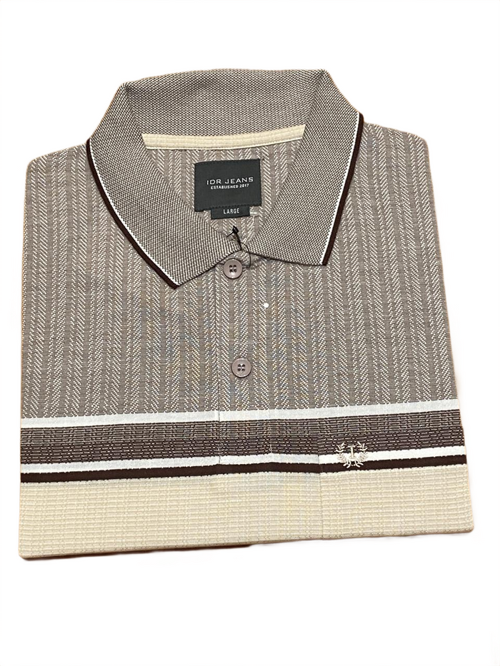 Classic Grey & Cream Striped Polo T-Shirt for Men