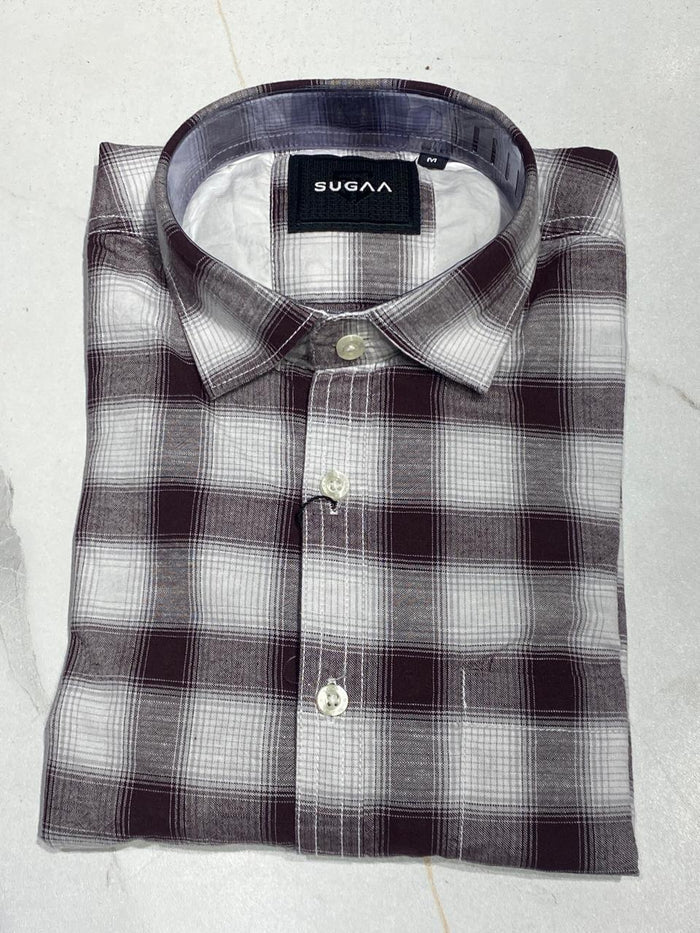 Classic Maroon & White Checkered Casual Shirt