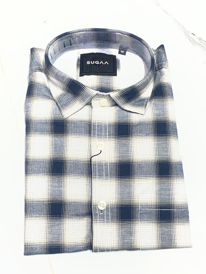 Classic Navy Blue & Beige Checkered Casual Shirt