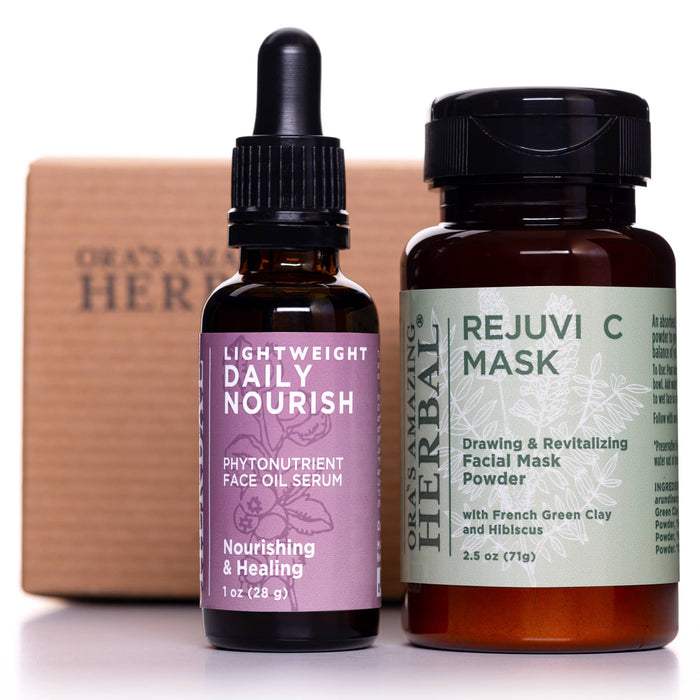 Draw, Nourish, and C Facecare Duo Lightweight Daily and Rejuvi C Mask White Background with Box