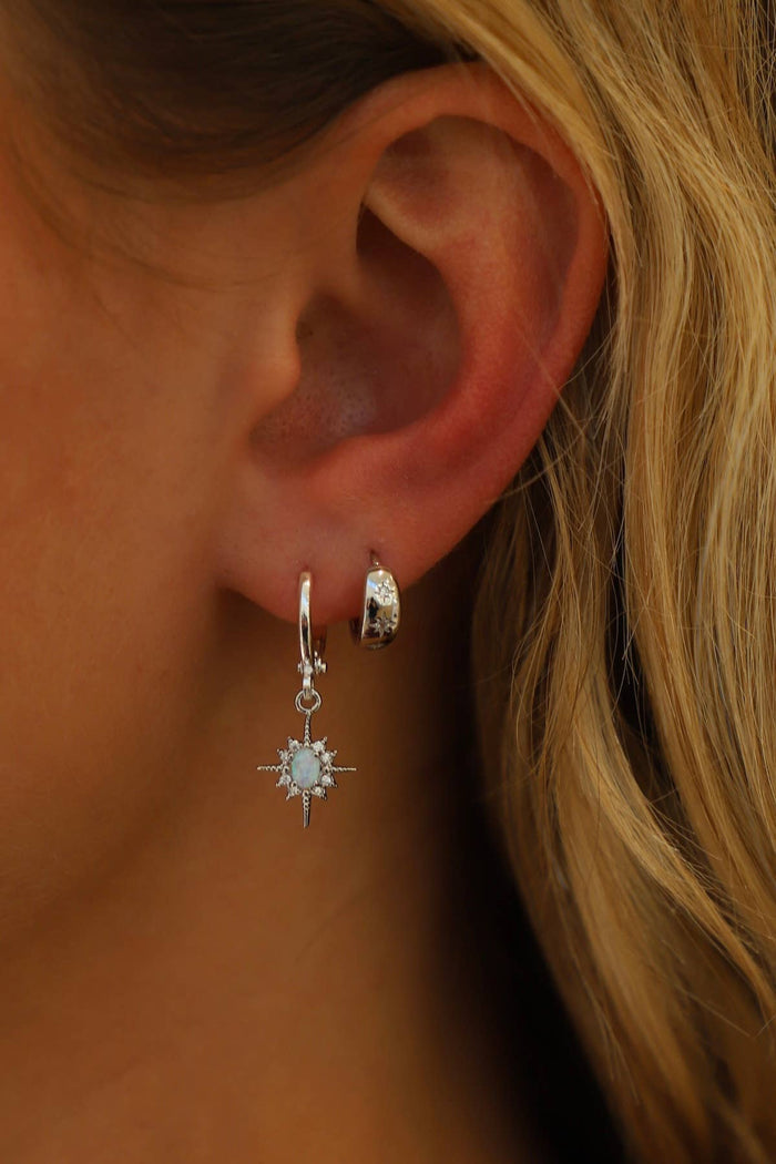 E1311S Silver Earrings-Opalite Star Huggies