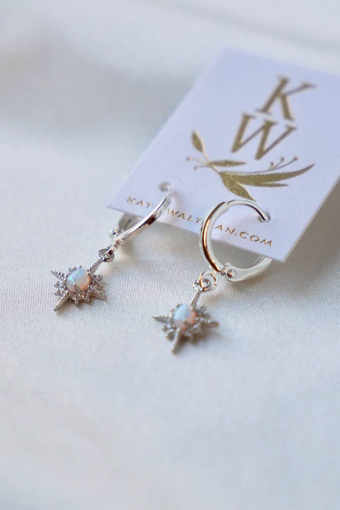 E1311S Silver Earrings-Opalite Star Huggies