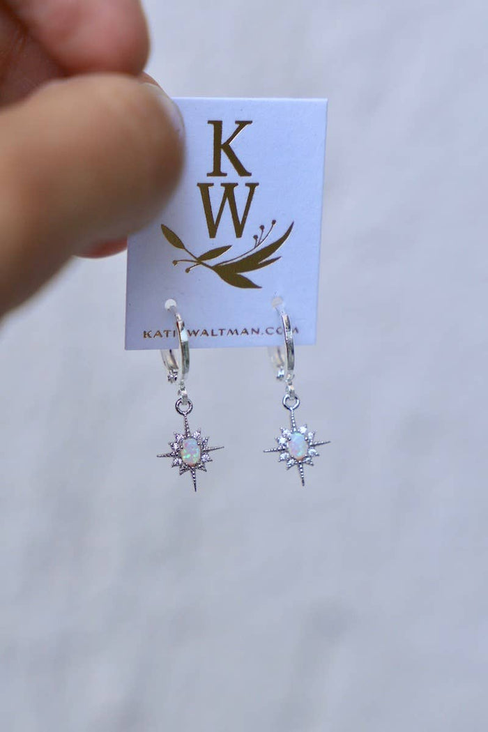 E1311S Silver Earrings-Opalite Star Huggies