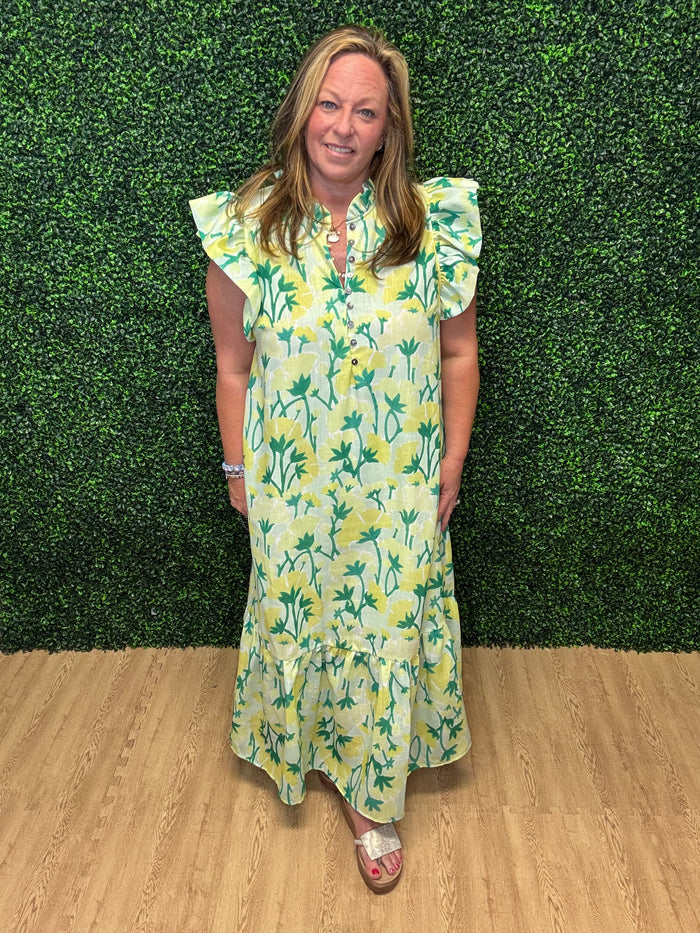 Entro Floral Flutter Sleeve Midi Dress