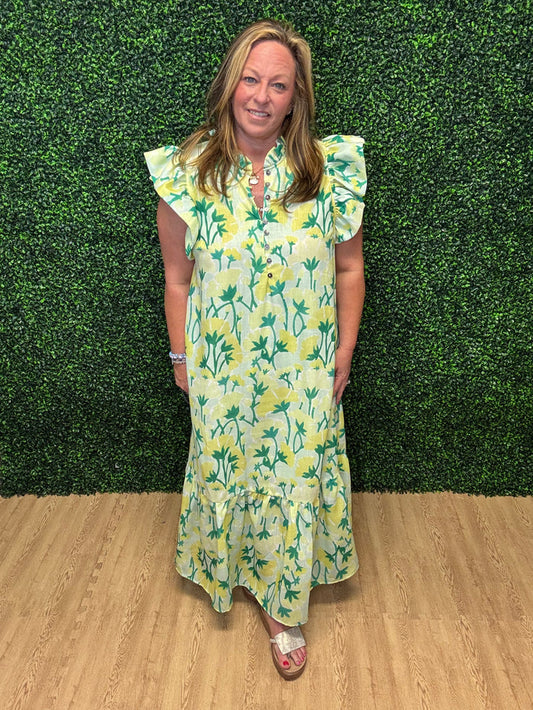 Entro Floral Flutter Sleeve Midi Dress