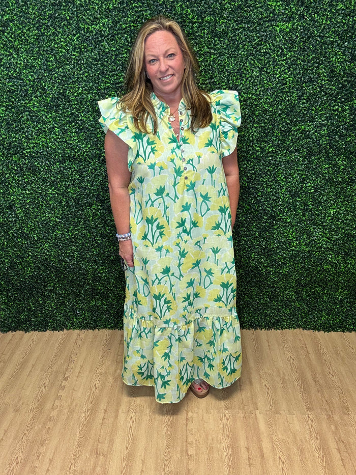 Entro Floral Flutter Sleeve Midi Dress
