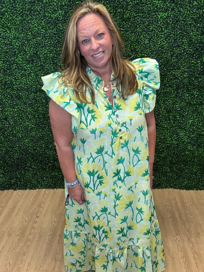 Entro Floral Flutter Sleeve Midi Dress