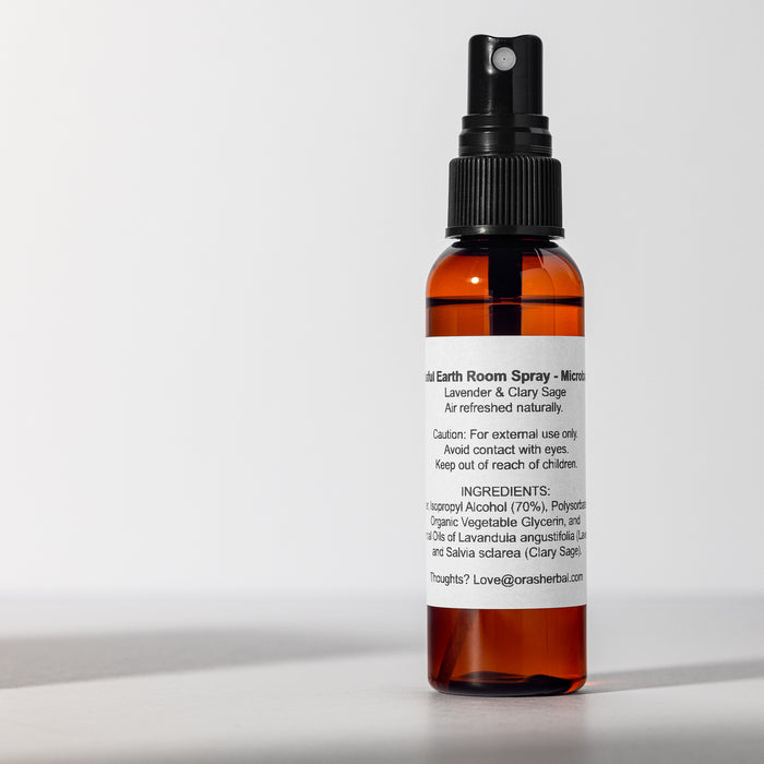 Blissful Earth Room Spray Lifestyle with Shadows Square Microbatch Label